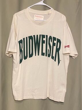 Pacsun Budweiser logo Oversized Graphic Short Sleeve Top Cream/Green size L
